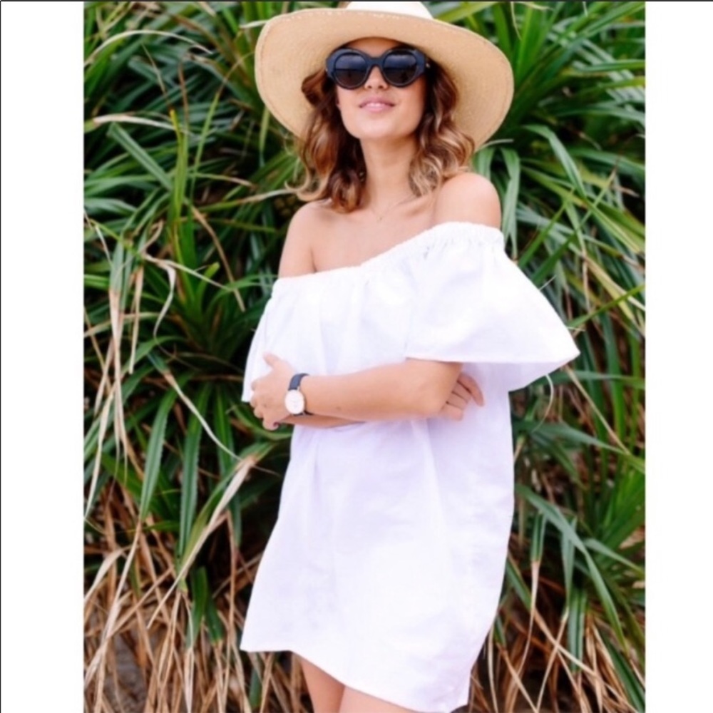 J Crew Linen Blend Off The Shoulders Ruffle Dress - Picture 1 of 7